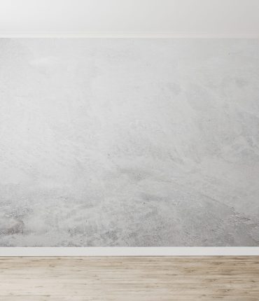 Empty room with gray decorative plaster wall and wooden floor, window with gray curtains, empty wall, 3d rendering