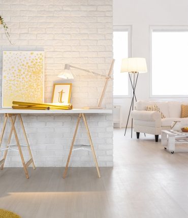 Bright living room interior with stylish lighting